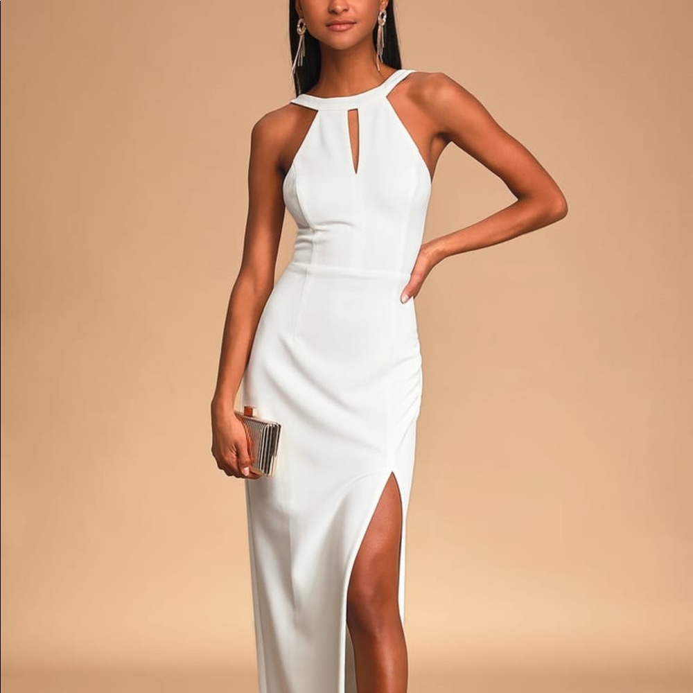White halter backless white dress